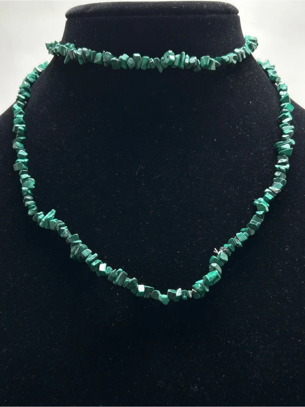 Long Malachite Nugget Necklace, Stone, Boho
